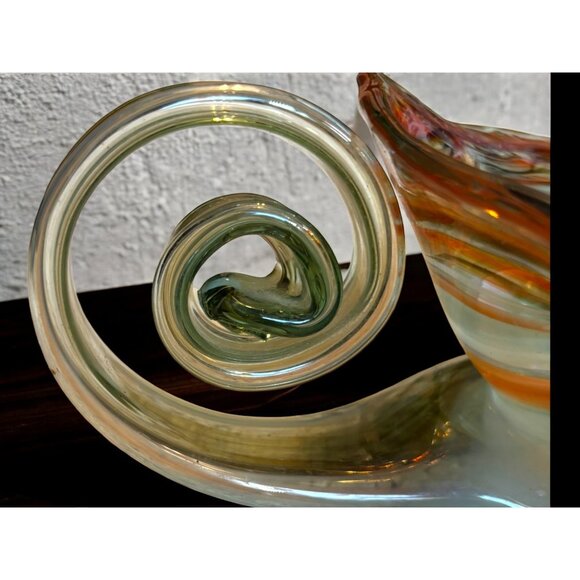 Vtg Slag Art Glass Cornucopia Vase Spiral Curled Handle Unsigned Orange MCM - Picture 2 of 15